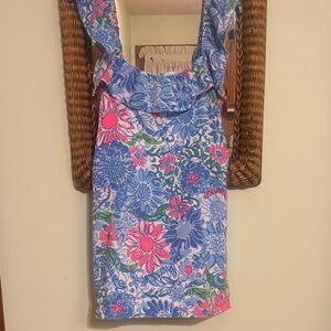 Lilly Pulitzer Blue, Pink & Green Floral Ruffle Strap Skort